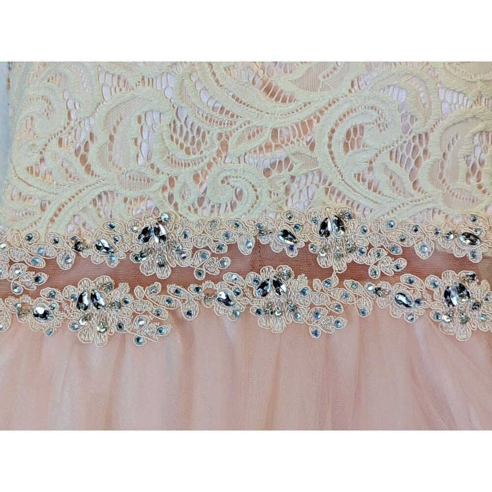 Cinderella Couture Girl size 14 Blush Pink Lace Rhinestone Formal Pageant Glam - Picture 3 of 16
